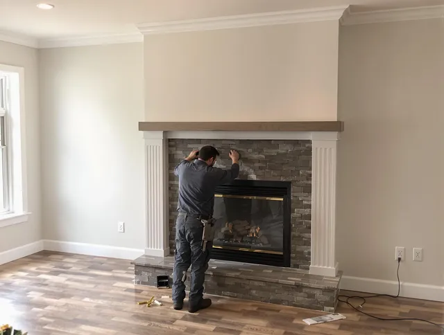 Irvine Chimney Sweep finishing a custom fireplace install in Irvine, CA